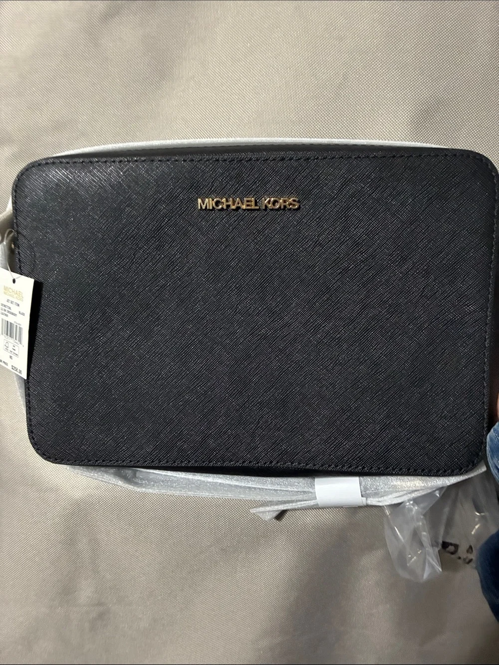Michael Kors Black Saffiano Leather Crossbody with Gold Logo